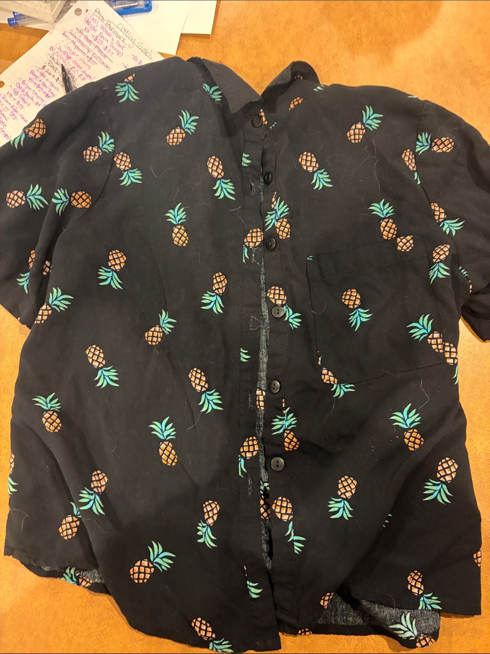 Love Notes Black Button-Down Shirt with Pineapple Print